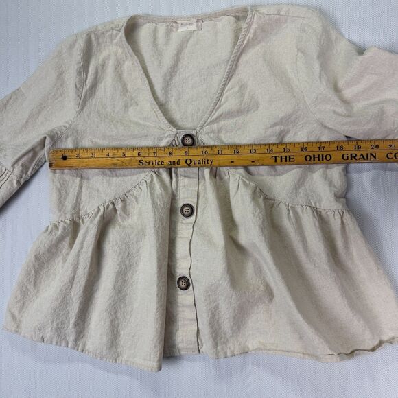Boho Altar'd State Linen Cream Peasant Top Size M Balloon Sleeve Cottagecore - Picture 10 of 10